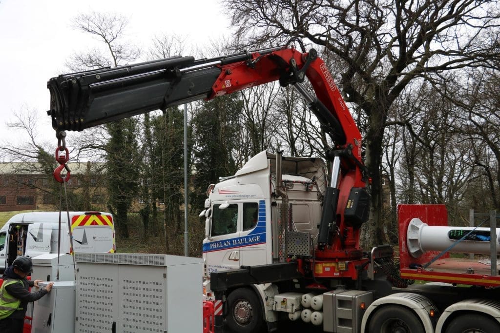 image of a hiab truck crane in action